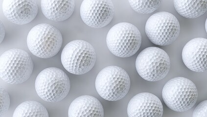 Fototapeta premium Overhead shot showcasing several white dimpled balls scattered randomly on a smooth, light-colored surface