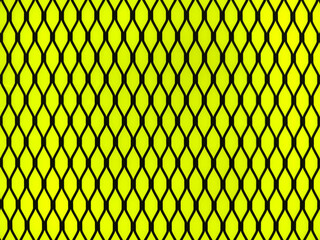 Industrial black expanded metal in diamond shape with neon green background. Expanded metal with small diamond shapes. Suitable for wall finishes or unique design.