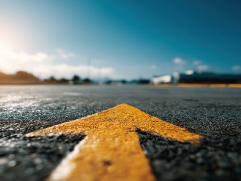 Road markings with yellow arrow pointing forward