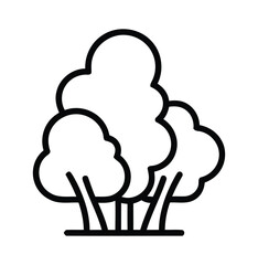 Illustration of three trees with rounded canopies and simple trunks in a minimalist line art style