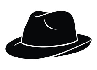 Silhouette of a classic fedora hat with a curved brim and a subtle side indentation design element