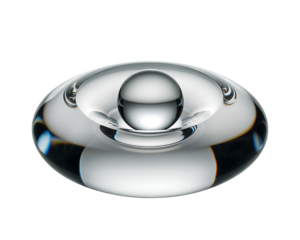 Clear glass object with a sphere inside, isolated on transparent background