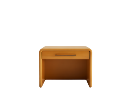 Modern wooden nightstand with a single drawer and metal handle, isolated on transparent background