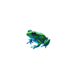 Obraz premium A vibrant green and blue poison dart frog with yellow spots, captured in a detailed illustration, isolated on a clean transparent background, showcasing its striking colors and unique patterns