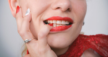 gebiss, frau, lippen, lächeln, mund, zahn, schönheit, gesicht, lippenstift, zahnarzt, lächelnd,...