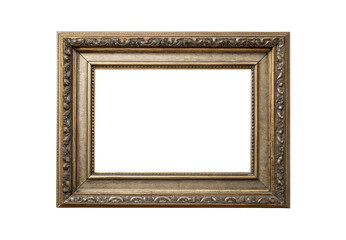 Ornate rectangular picture frame with detailed gold and silver carved floral molding, classical European style, isolated on a transparent background