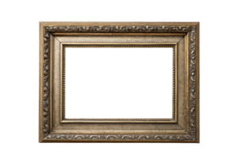 Ornate rectangular picture frame with detailed gold and silver carved floral molding, classical European style, isolated on a transparent background