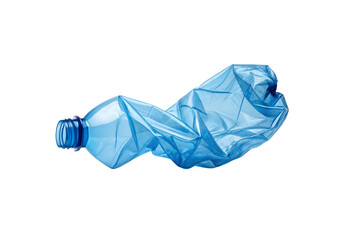 Obraz premium Severely compressed blue plastic bottle showing extreme deformation and crumpled texture throughout, isolated on a transparent background