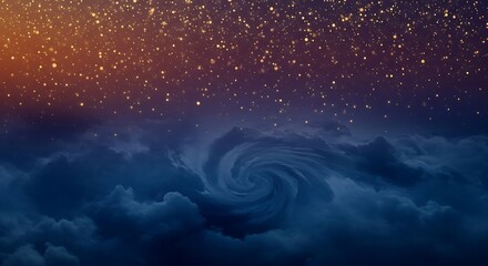 Captivating abstract illustration of swirling clouds beneath a starlit orange and blue atmospheric celestial sky design