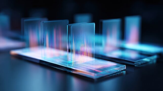 Abstract digital playlist interface with glowing spectral bars