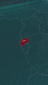 Vertical portrait, zoom in to the map of Rwanda, with text and textless.