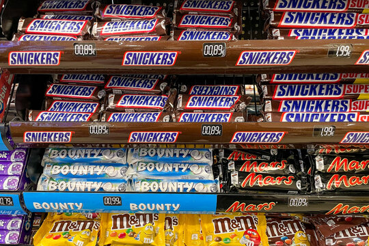 Bar, Montenegro, 25 October 2025, Chocolate jars candy in supermarket