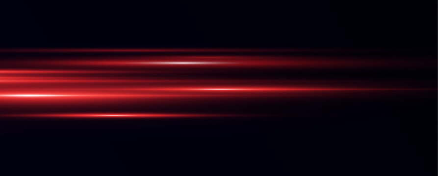 
Horizontal beams of red light on a transparent background. Laser beams.