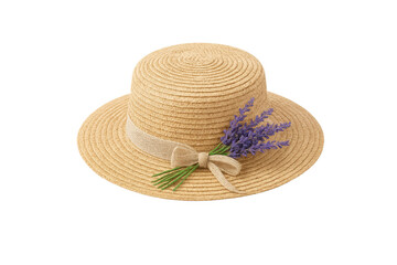 Straw boater hat holding bundle of lavender