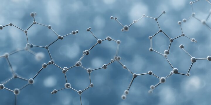 Close-up of molecular structure against blurred blue background