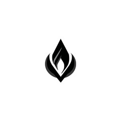 Fototapeta premium Abstract modern minimalist black and white flame or leaf icon design. Sleek graphic element resembling a drop or stylized letter V.