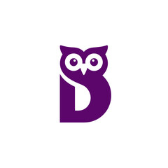 Obraz premium Minimalist purple owl illustration cleverly incorporating the letter B. Modern geometric animal graphic design.