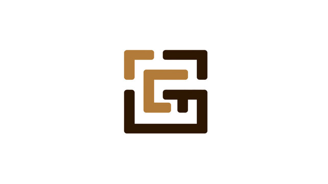 Modern abstract geometric square symbol in brown and gold, minimalist design for corporate identity and branding