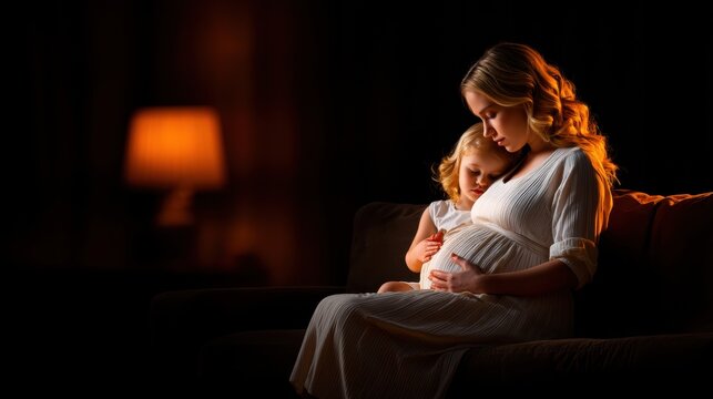 Tender Moment Between Expectant Mother and Child
