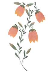 Naive simple flower on a white background, hand drawn. Stylized flower on a white background. Illustration of simple shapes. Hand-drawn botanical illustration.