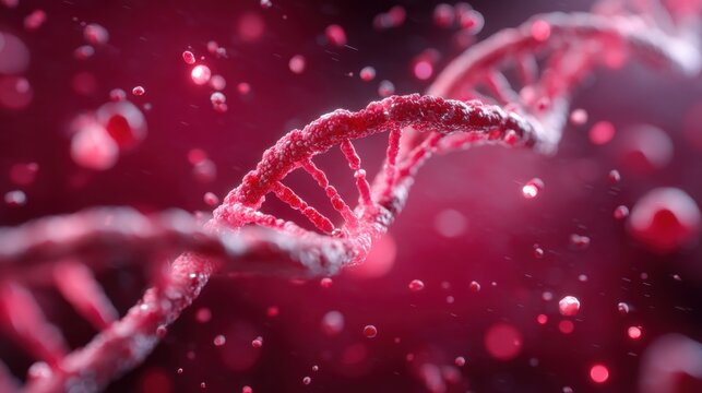 Genetic DNA Molecule in Abstract Red Scientific Background