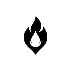 Fototapeta premium Minimalist Black Flame Icon with Fuel Drop Symbol. Stylized Fire, Oil, Gas, or Energy Graphic. Simple Vector Design.