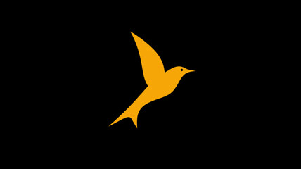 Minimalist stylized golden bird in graceful flight against a solid black background, representing freedom, hope, and nature.