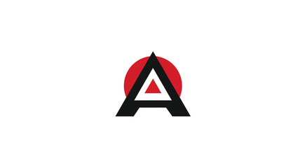 Modern abstract graphic design featuring a bold black letter A with a red circle behind it, on a clean white background.