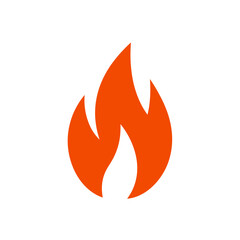 Vibrant orange flame icon representing fire, heat, energy, danger, and warmth. Simple graphic design element.