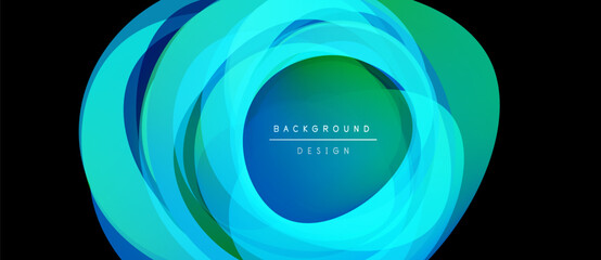 Abstract circular layers, vibrant turquoise, green hues. Modern design element, central text reads background design. Smooth gradients create depth.