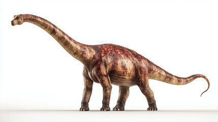 AI-generated image - Realistic full-body illustration of a Brachiosaurus dinosaur standing on white background, showcasing detailed skin texture and long neck anatomy.
