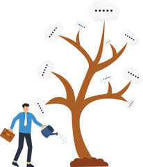 Businessman watering idea tree for business growth and concept development. Nurturing investment strategy for personal development, career growth, skill cultivation and long term vision.
