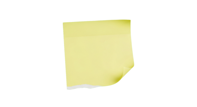 Blank yellow sticky note on a white background, ready for a reminder or idea.