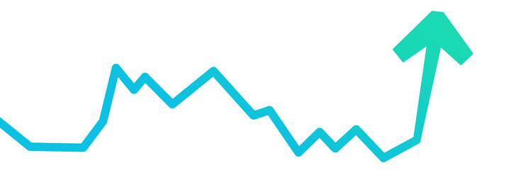 illustration: business graph chart at stock market with arrow showing growing up in blue green isolated on white or transparent png