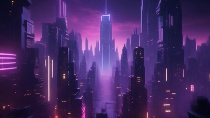 Densely packed futuristic cityscape illuminated by neon lights under a twilight sky - Powered by Adobe