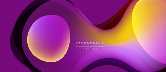 Abstract purple, yellow gradients form flowing shapes. Modern design features text background, design. Smooth curves create dynamic visual effect.