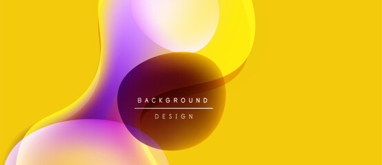 Abstract fluid shapes overlap yellow backdrop. Gradient colors create modern design. Text reads background design. Simple, vibrant composition.