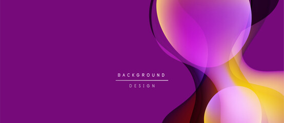 Abstract purple background features flowing shapes, gradients. Modern design elements create dynamic visual impact. Text reads background design.