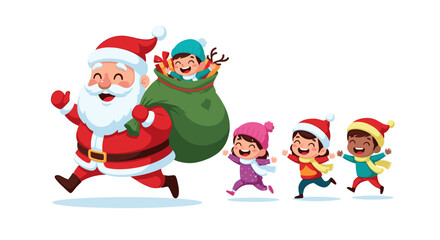 Santa Claus and happy children carrying gifts during Christmas celebration, festive illustration