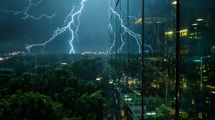 Thunderstorm over Cityscape at Night