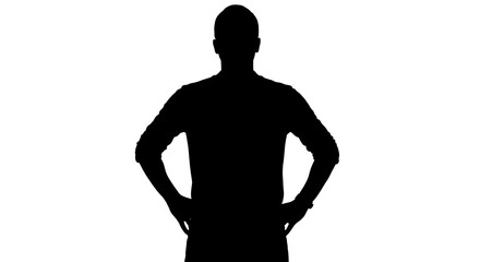 Silhouette of a man with hands on hips against a white background in a studio setting image style