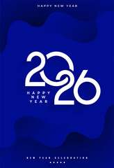 Happy New Year 2026 Celebration Festive Blue Abstract Design poster