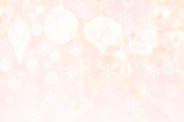 Abstract blurred festive delicate winter christmas or Happy New Year background with shiny light yellow pink and white bokeh lighted stars and balls. Space. Card concept.