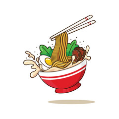 Japanese Ramen Noodle Soup Bowl Illustration.