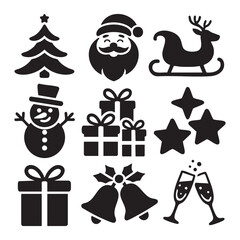 Obraz premium Black Christmas Icons Set Festive Symbols Including Santa Claus Snowman Tree holiday