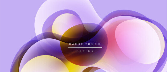 Abstract fluid shapes overlap, creating vibrant purple, yellow hues. Modern design features text background design centrally positioned.