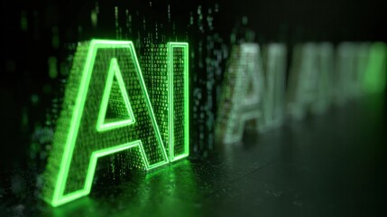 Illuminating the Future: The bold letters AI glow with an electrifying green, a symbol of the transformative power of artificial intelligence.