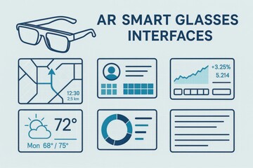 Visualizing augmented reality smart glasses interfaces with data projections and navigation tools demonstrating innovative technology design and user interaction concepts