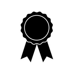 "Award Ribbon Emblem with Border Line &ndash; Flat Black Vector Badge Symbol for Certification and Achievement"

