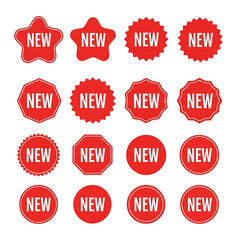"Red New Labels Set &ndash; Collection of Vector Badges for Promo, Product Launch and Ecommerce Marketing"

